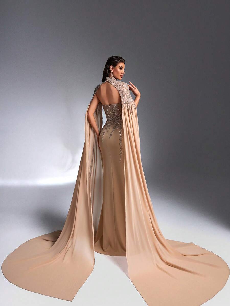 SD3269 Detachable 2-Piece Beaded Tube Top & Chiffon Gown