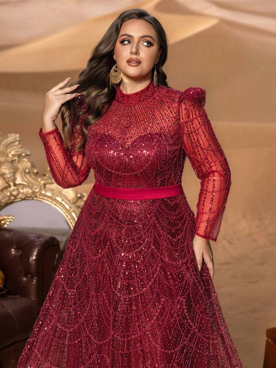 SD3246 Petite Stand Collar Beaded A-Line Gown