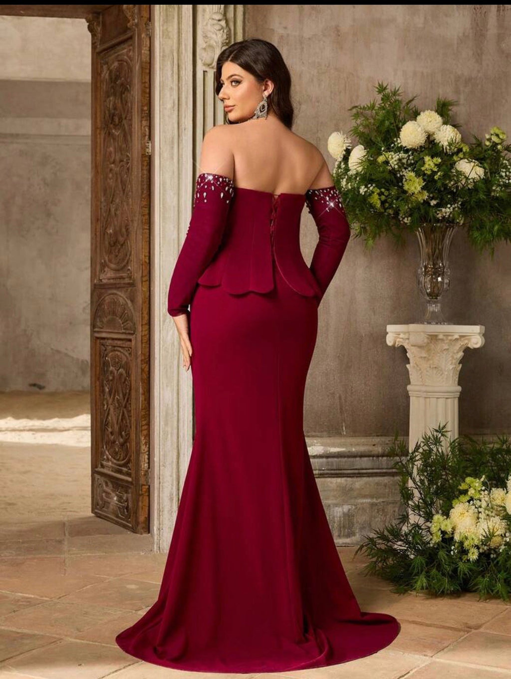 SD3275 Ruby Royale Embellished Off-Shoulder Evening Gown image 3