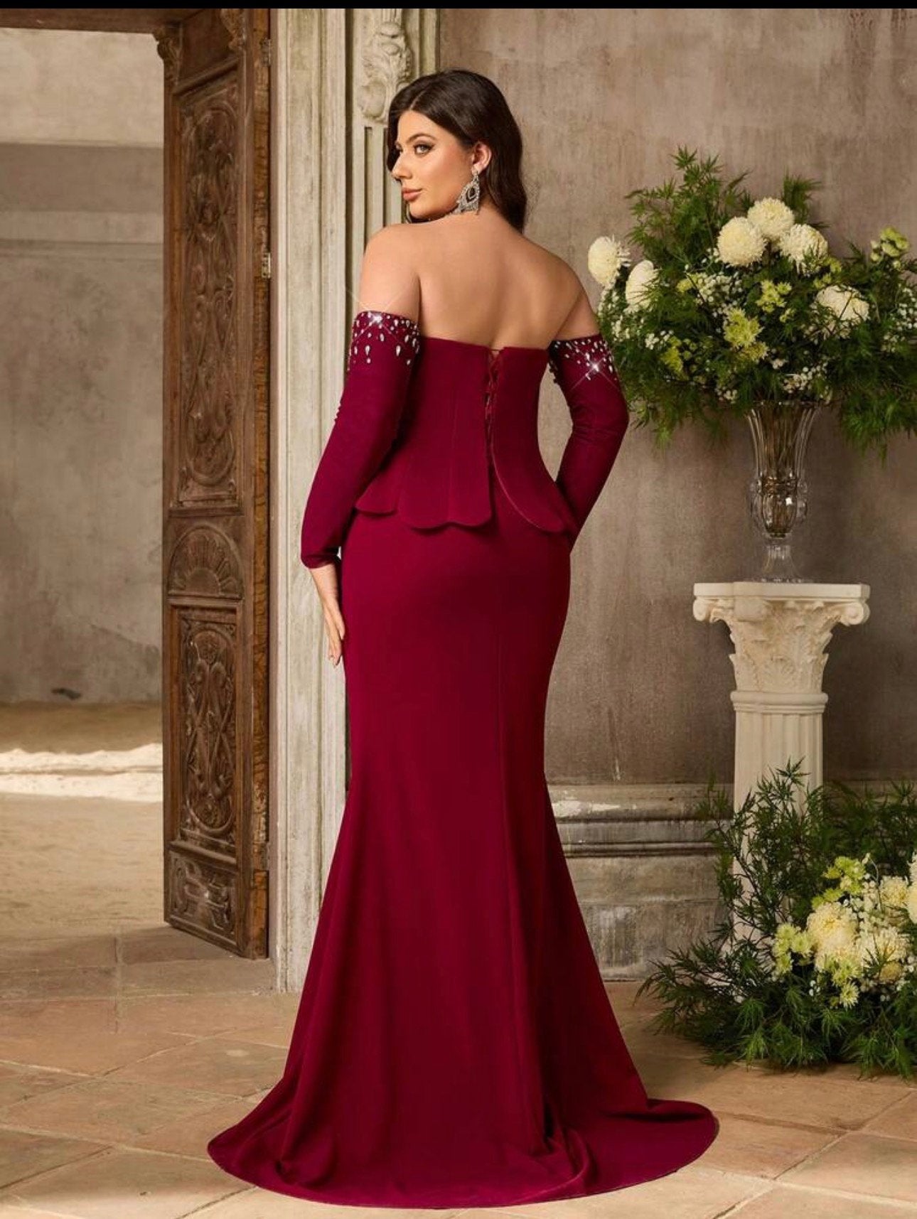 SD3275 Ruby Royale Embellished Off-Shoulder Evening Gown image 3