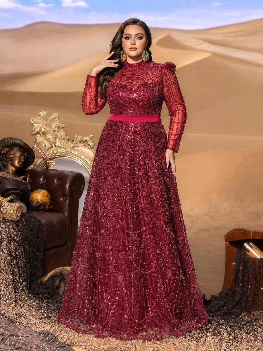 SD3246 Petite Stand Collar Beaded A-Line Gown