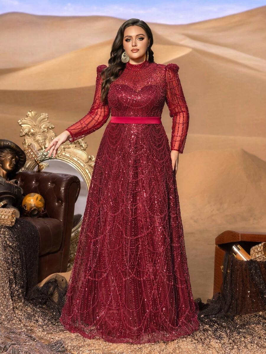SD3246 Petite Stand Collar Beaded A-Line Gown