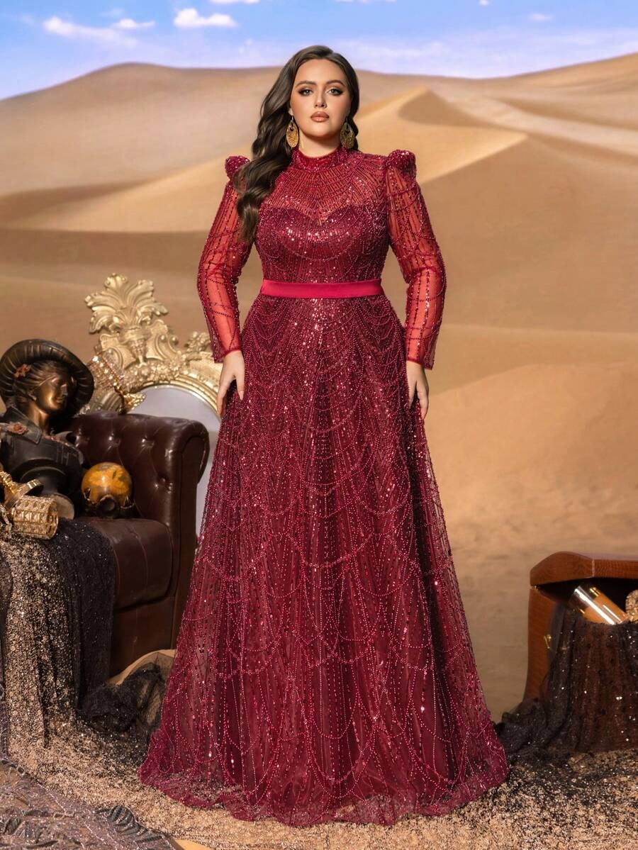 SD3246 Petite Stand Collar Beaded A-Line Gown