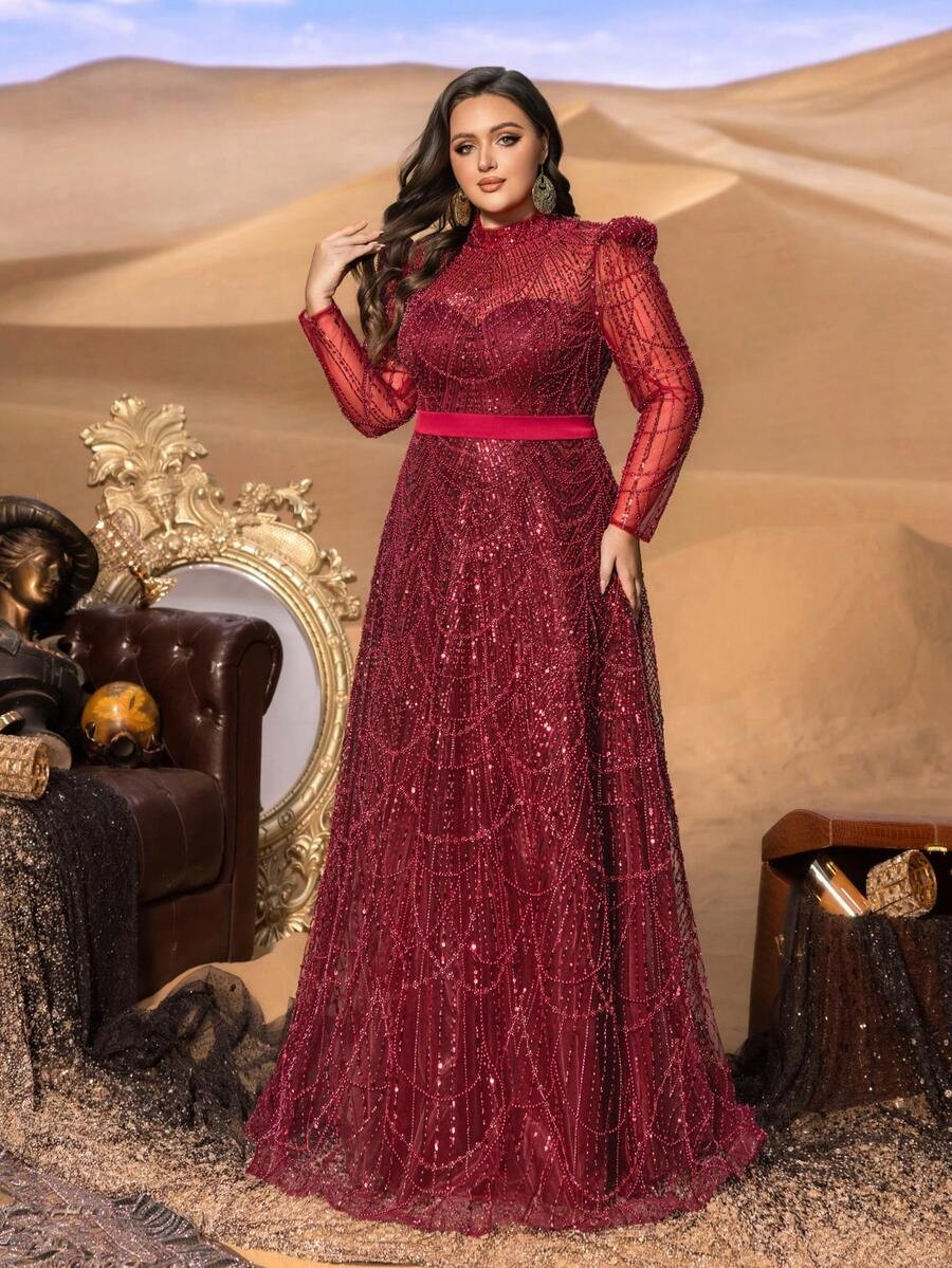 SD3246 Petite Stand Collar Beaded A-Line Gown