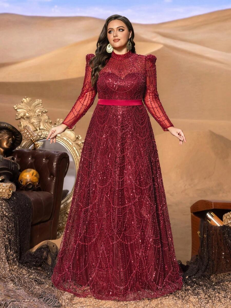 SD3246 Petite Stand Collar Beaded A-Line Gown
