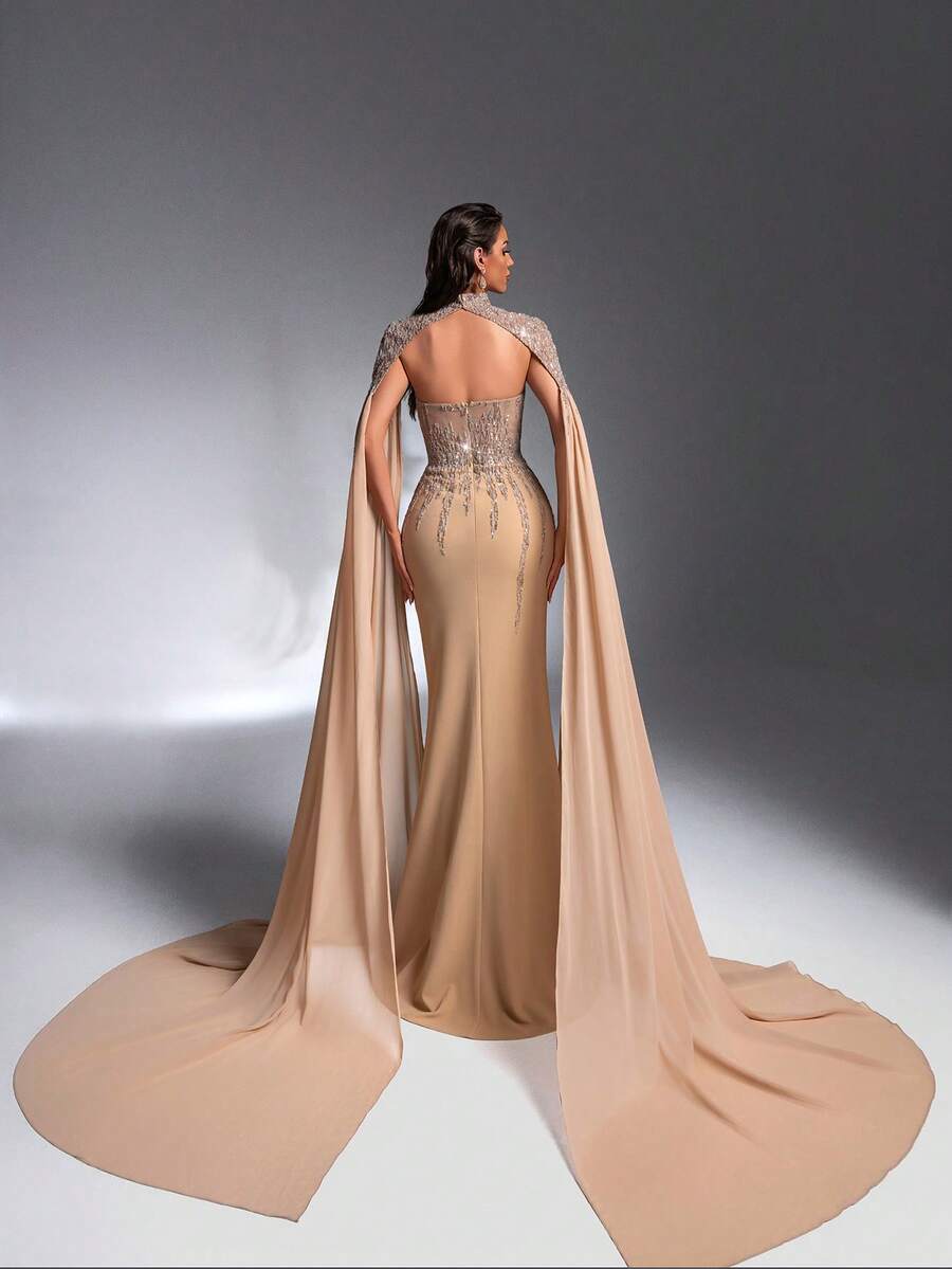 SD3269 Detachable 2-Piece Beaded Tube Top & Chiffon Gown
