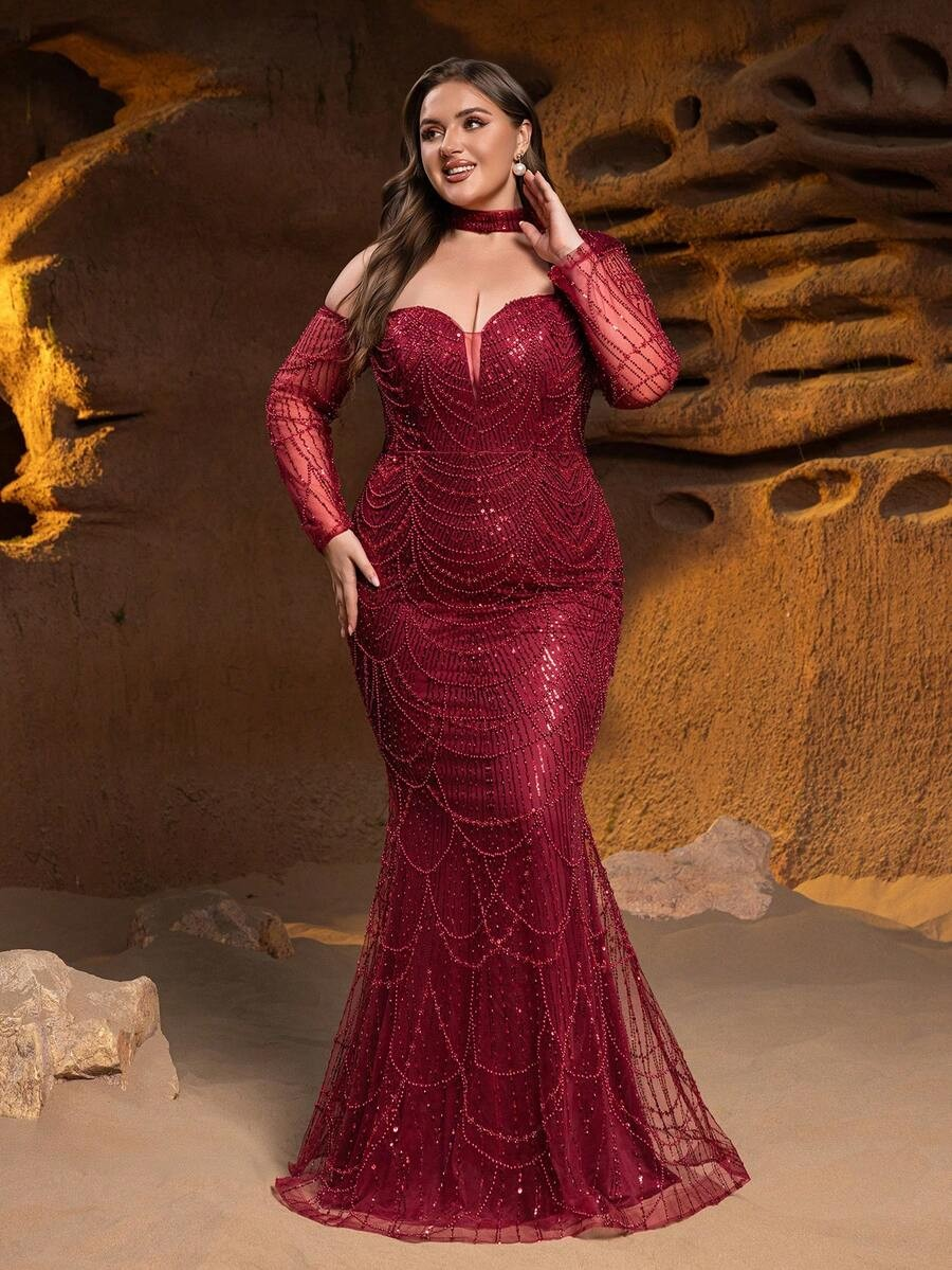SD3245 One-Shoulder Fish-Scale Sequin Gown