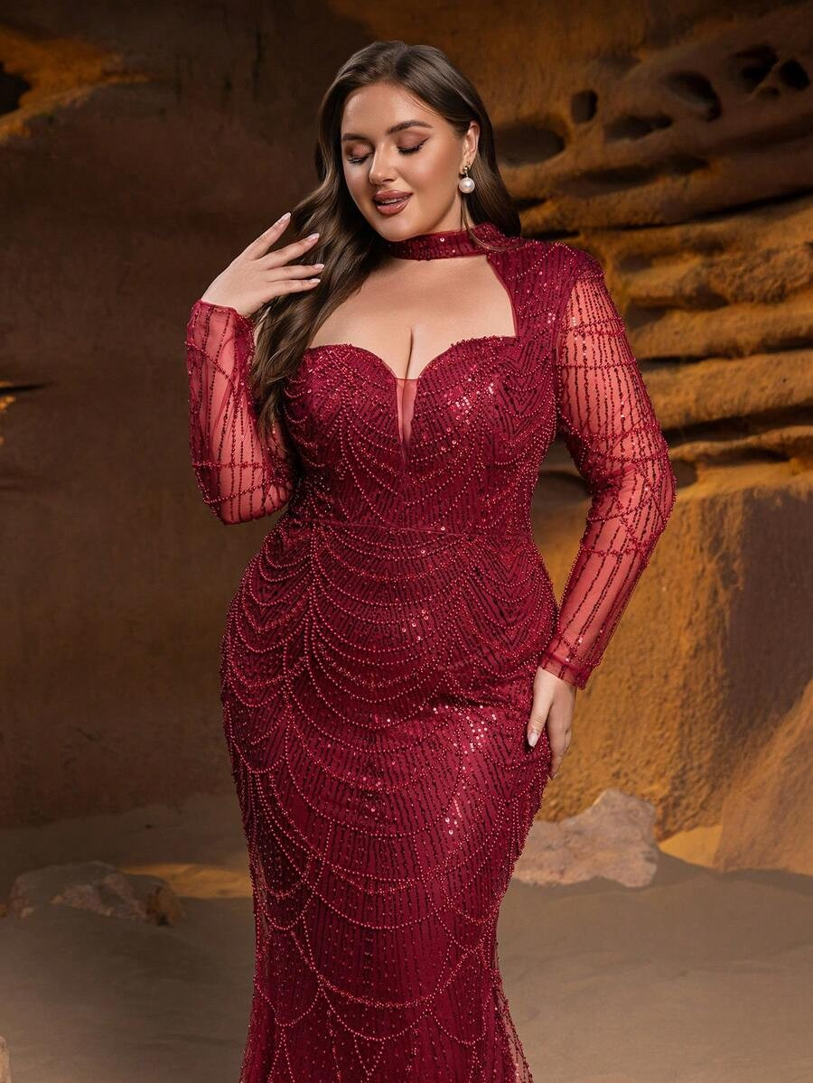 SD3245 One-Shoulder Fish-Scale Sequin Gown