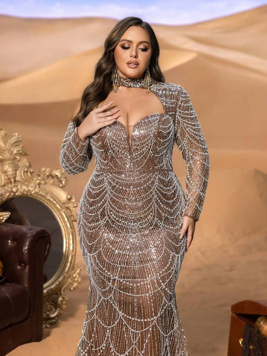 SD3245 One-Shoulder Fish-Scale Sequin Gown