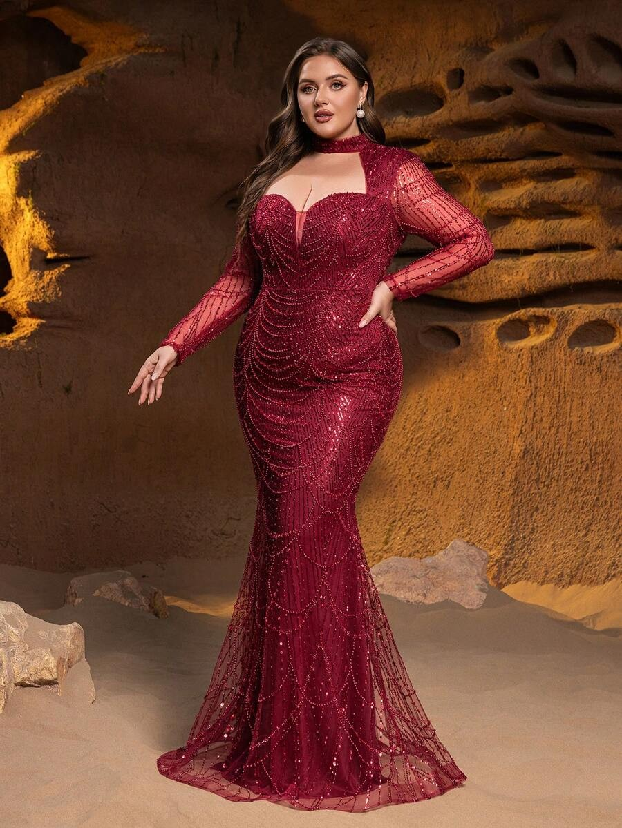 SD3245 One-Shoulder Fish-Scale Sequin Gown
