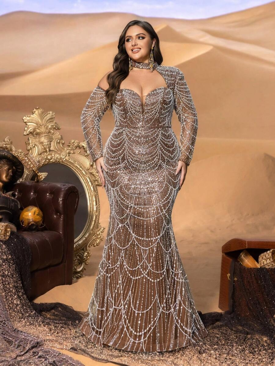SD3245 One-Shoulder Fish-Scale Sequin Gown