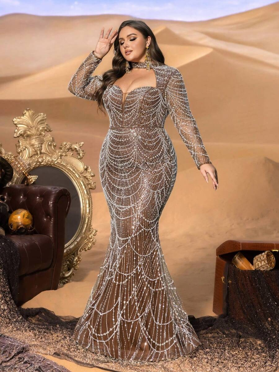 SD3245 One-Shoulder Fish-Scale Sequin Gown – Stunning Dresses