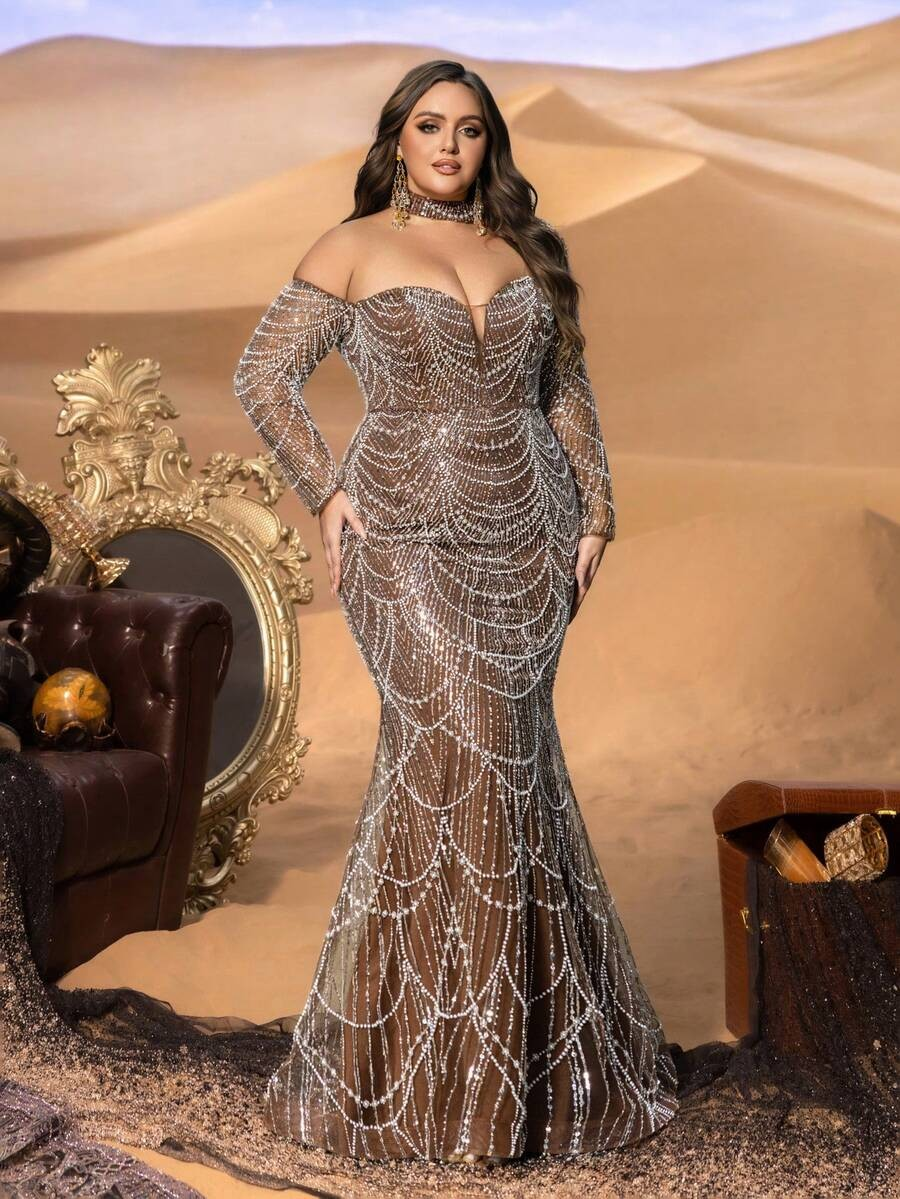 SD3245 One-Shoulder Fish-Scale Sequin Gown