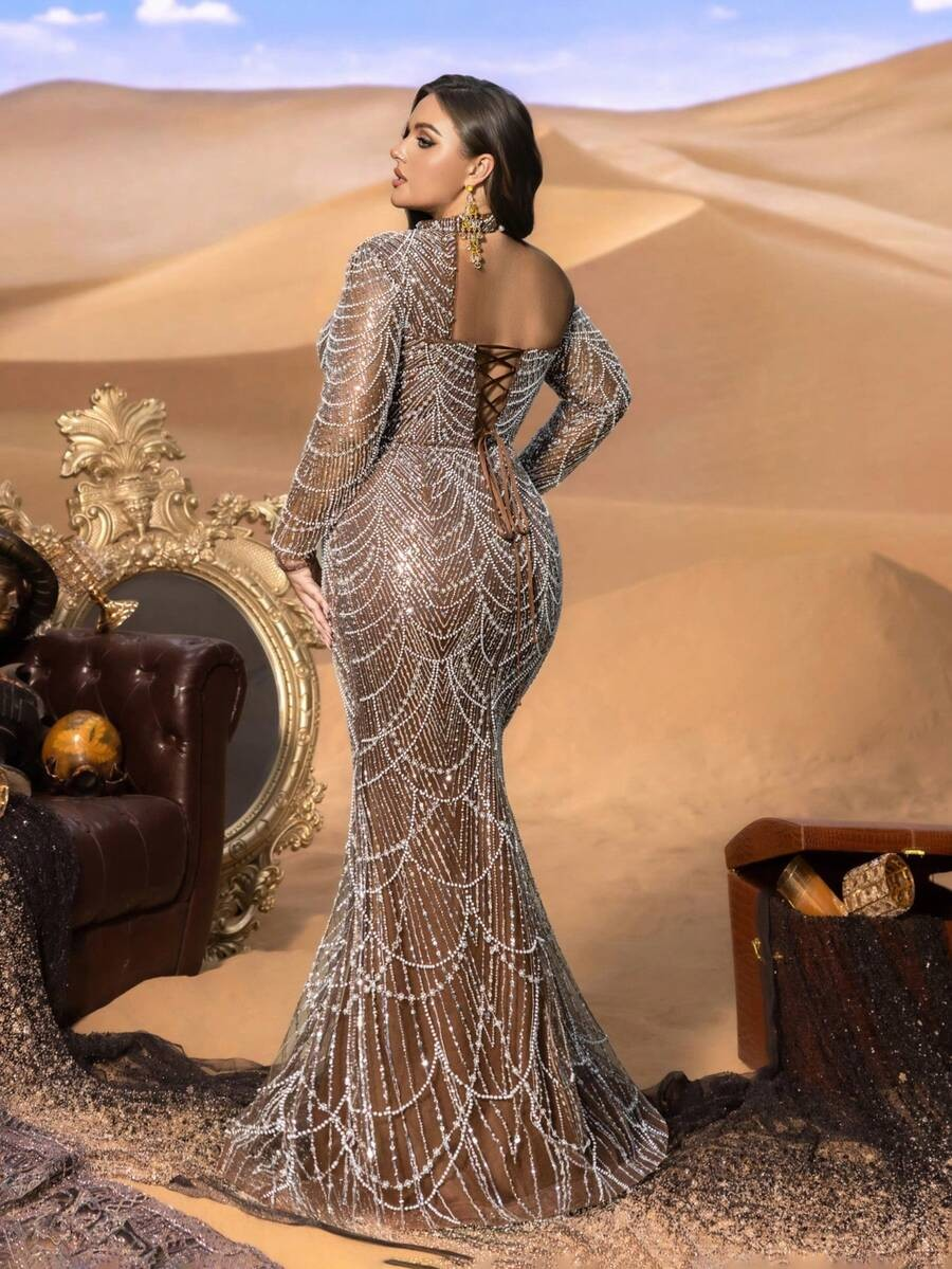 SD3245 One-Shoulder Fish-Scale Sequin Gown