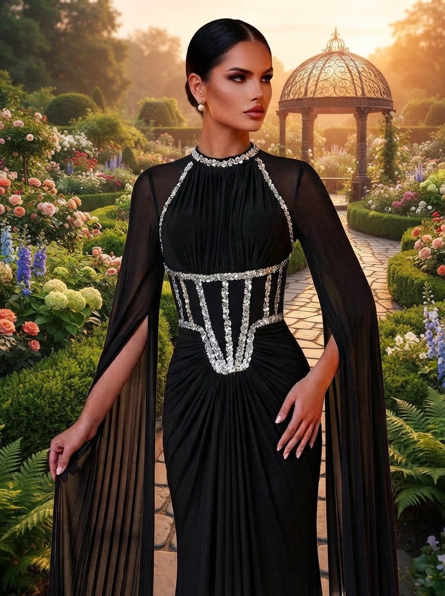 SDE3257 Luxury Beaded Diamond Chain Satin Mermaid Gown
