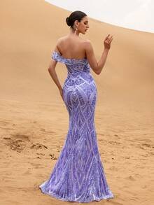 SD3214 Geometric Sequin Mermaid Gown - UK8(s), Purple image