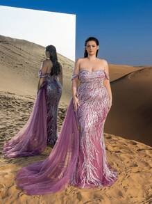 SD3260 Off-Shoulder Lace-Up Mermaid Gown image 6