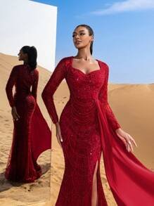 SD3227 Sweetheart Neck Draped Side Beaded Gown image 7