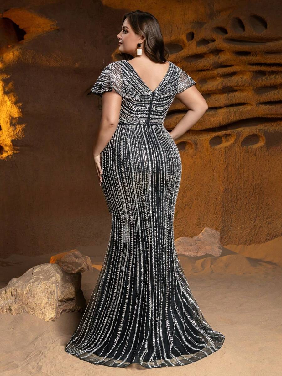 SD3239 Shimmering Sequin Beaded Mermaid Gown