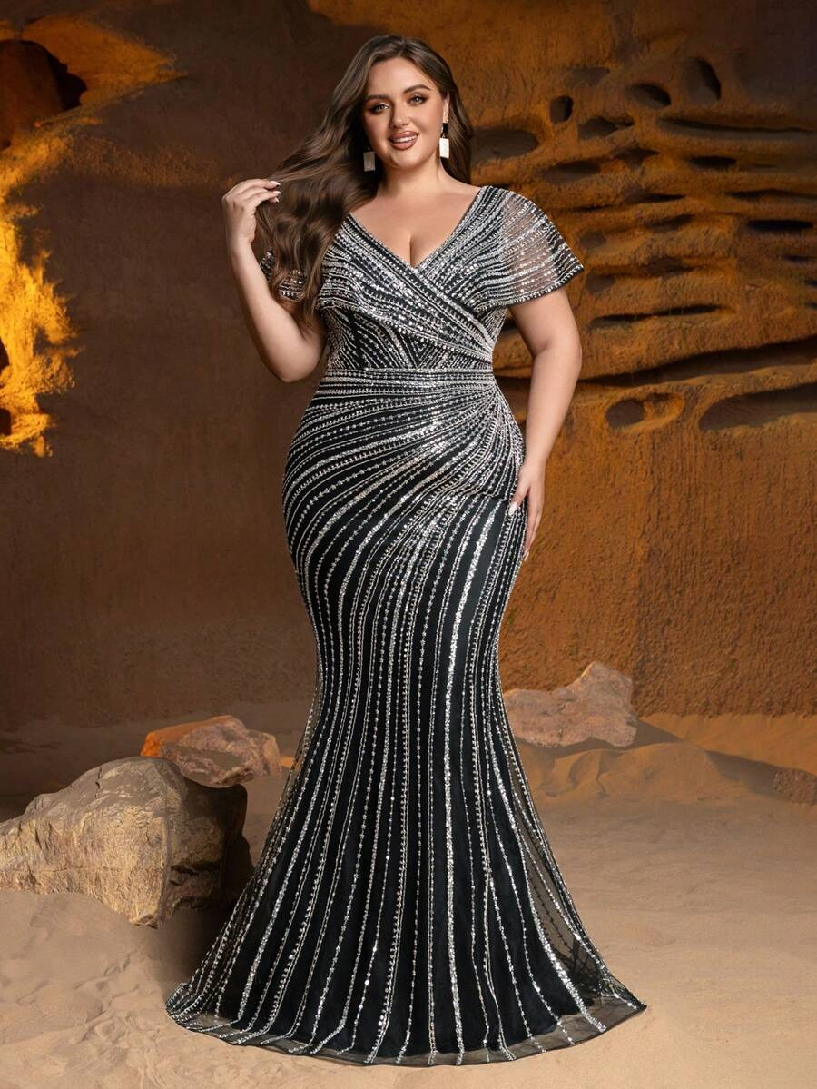 SD3239 Shimmering Sequin Beaded Mermaid Gown