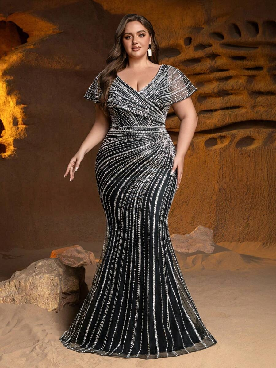 SD3239 Shimmering Sequin Beaded Mermaid Gown