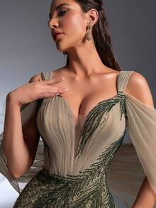 SD3268 Olive Green Sequin Beaded Ruffle Mermaid Gown image 8