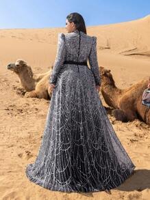 SD3246 Petite Stand Collar Beaded A-Line Gown image 6