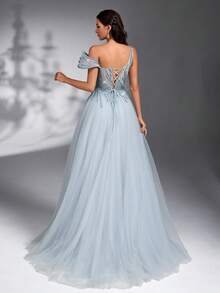 SD3179 Luxe Beaded Asymmetrical Tulle Maxi image 3