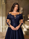 SDE3252 Plus Size Burgundy Lace Applique Off-Shoulder Satin Dress