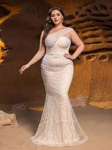 SD3244 One-Shoulder Beaded Sequin Mermaid Gown image 2