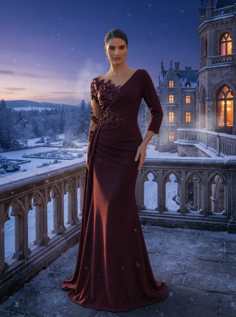 SDE3262 Luxury Bubble Diamond Jacquard Mermaid Skirt with Side Drape