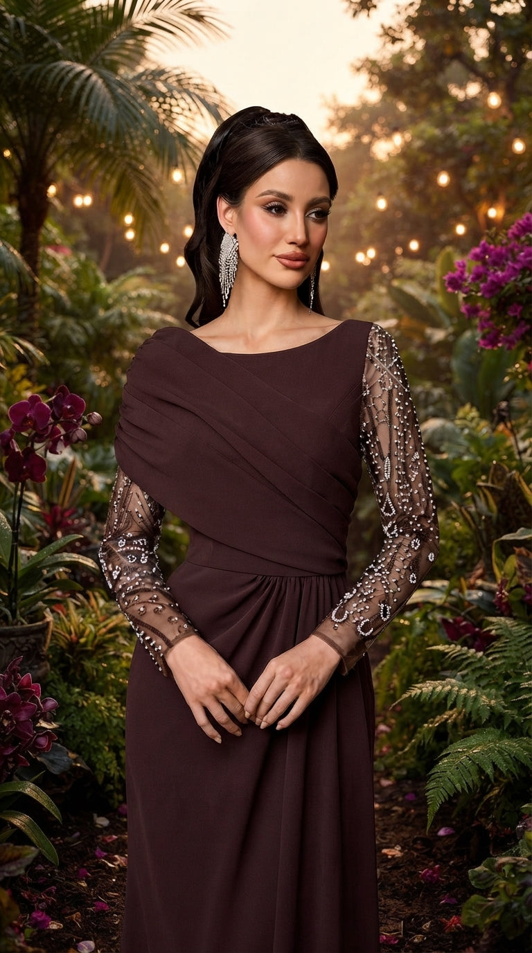 SDE3270 Luxury Beaded Sequin Mesh Ruched Mermaid Skirt