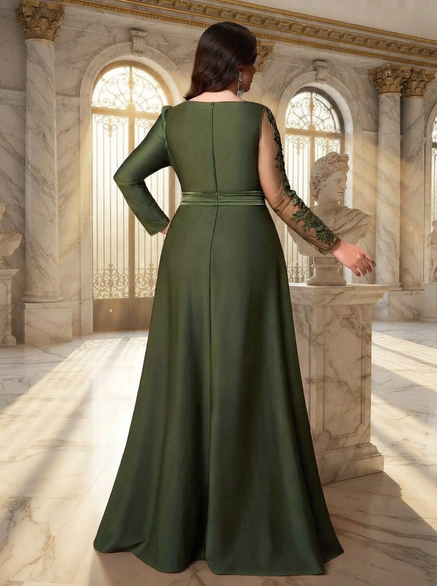 SDE3274 Plus Size Black & Military Green Sequin Asymmetric Gown