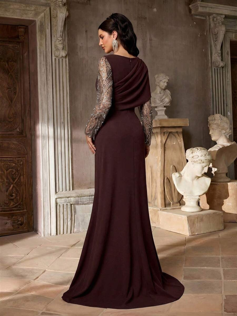 SDE3259 Luxury Beaded Sequin Mesh Ruched Mermaid Skirt