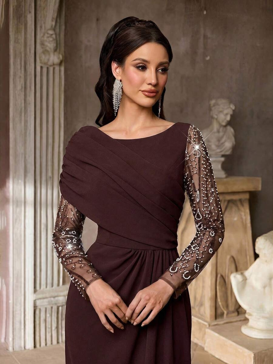 SDE3259 Luxury Beaded Sequin Mesh Ruched Mermaid Skirt