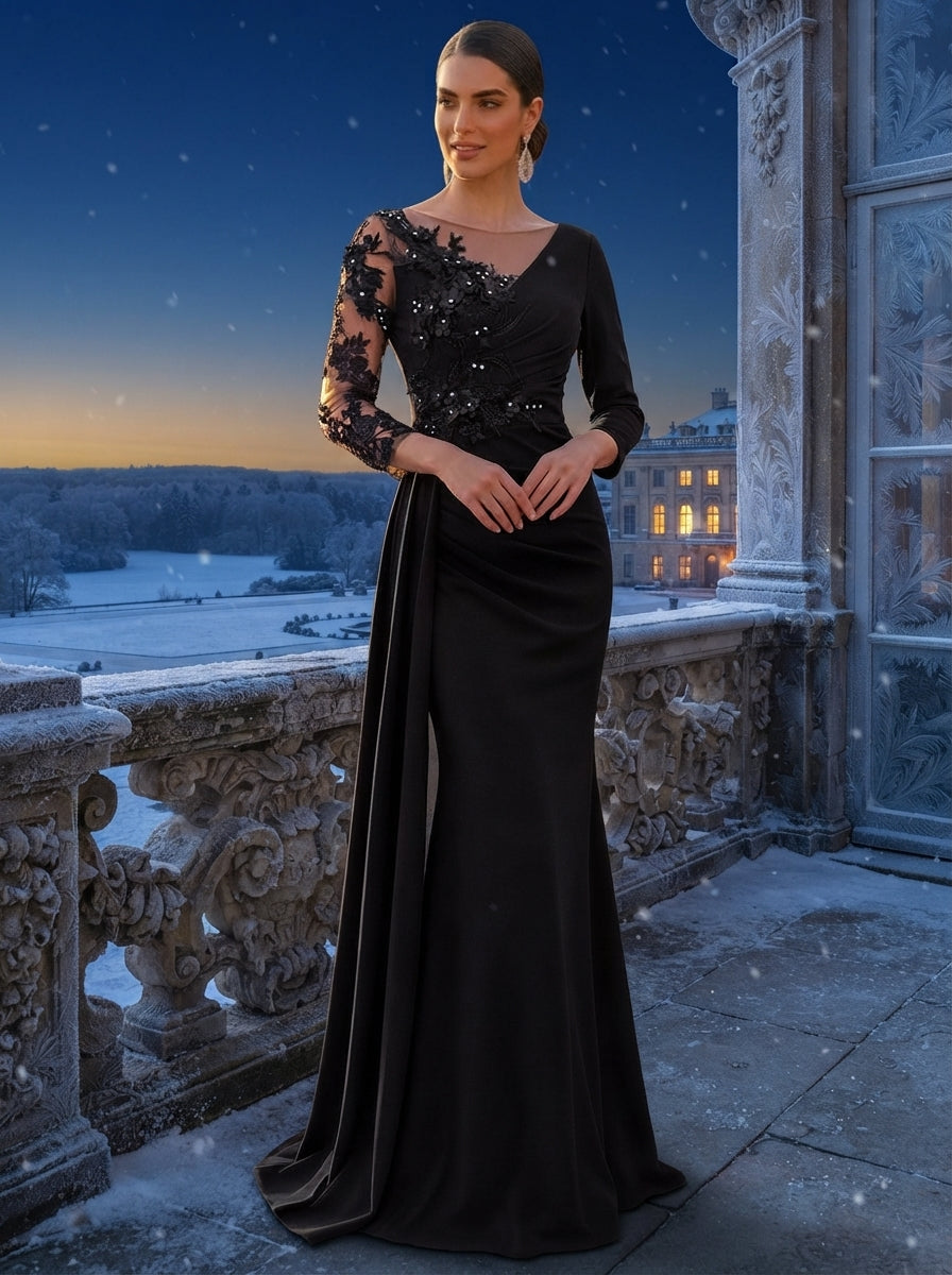 SDE3262 Luxury Bubble Diamond Jacquard Mermaid Skirt with Side Drape