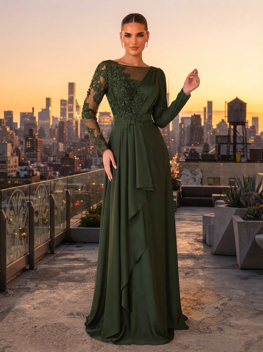 SDE3267 Glamorous Embroidered Lace Applique Full Skirt Gown