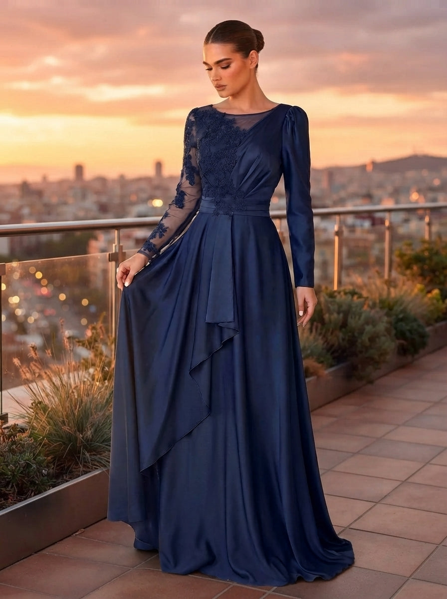 SDE3267 Glamorous Embroidered Lace Applique Full Skirt Gown