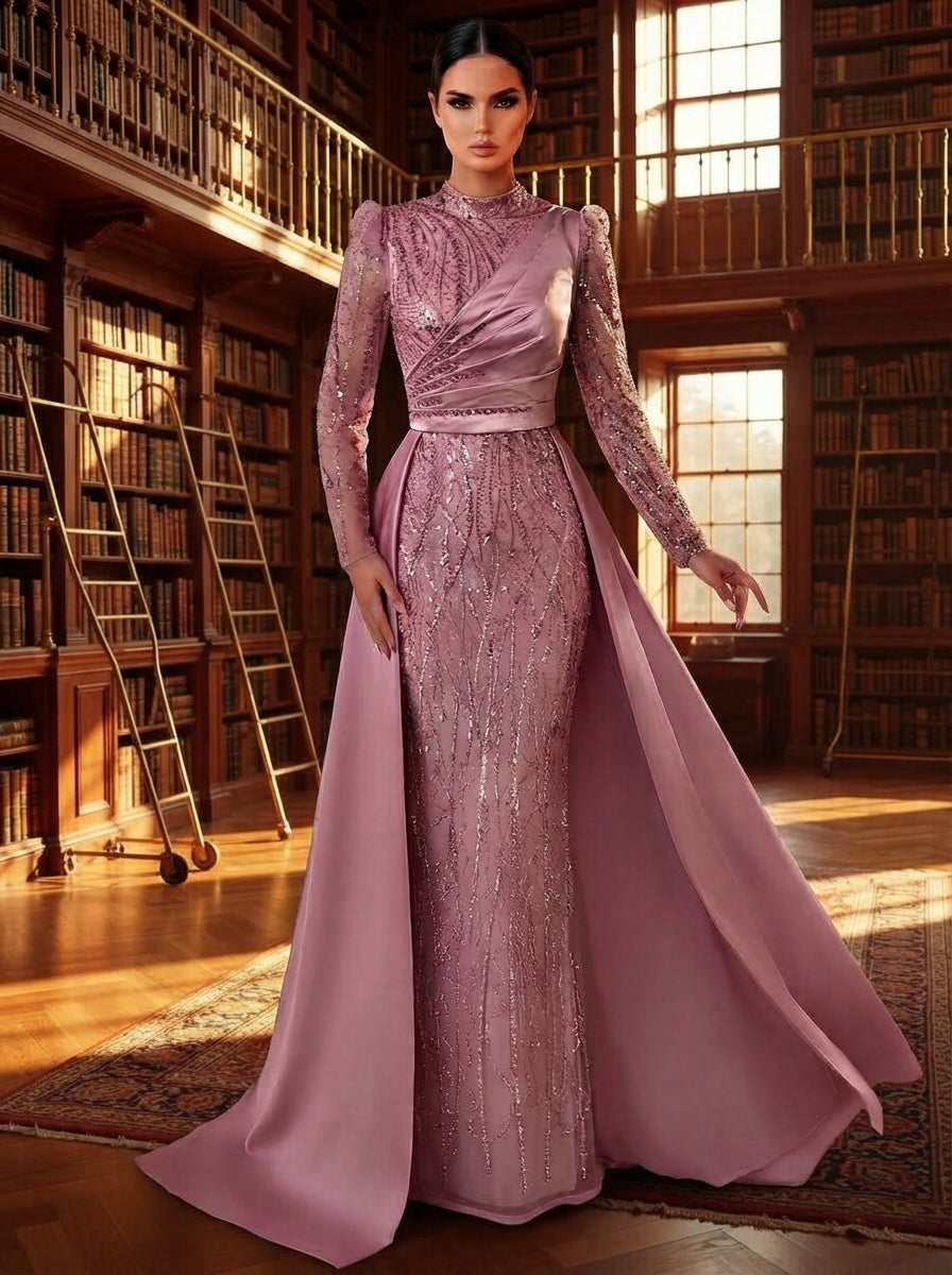 SDE3271 Luxury Beaded Embroidered Sequin Satin Fishtail Gown