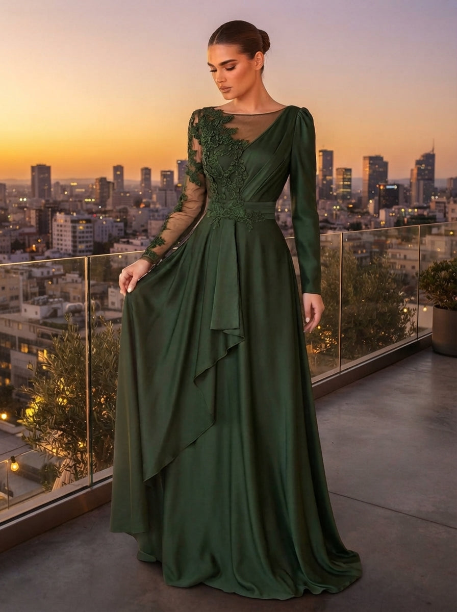 SDE3267 Glamorous Embroidered Lace Applique Full Skirt Gown