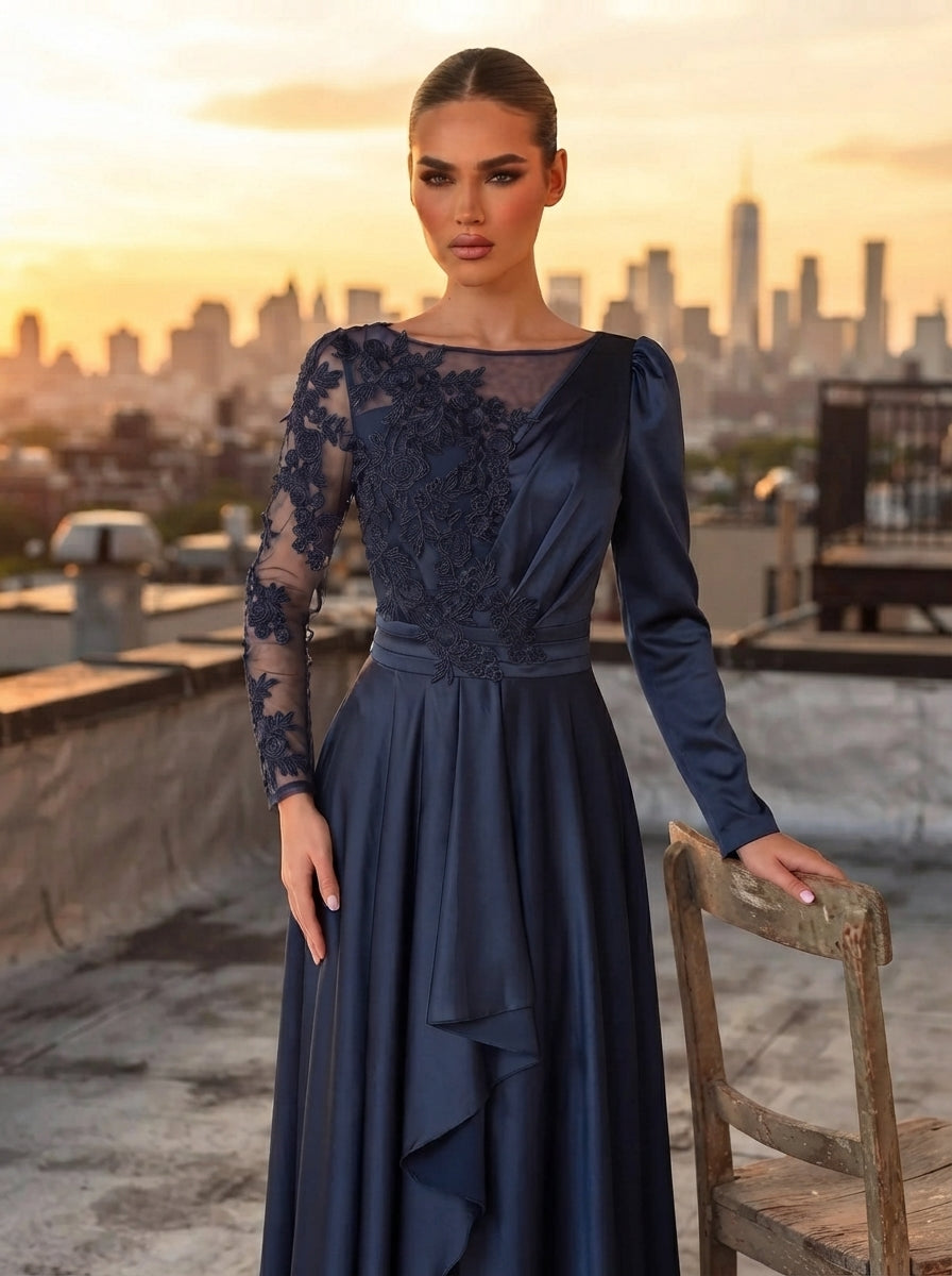 SDE3267 Glamorous Embroidered Lace Applique Full Skirt Gown