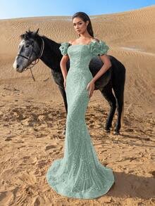 SD3221 Off-Shoulder Puff Sleeve Mermaid Gown image 9