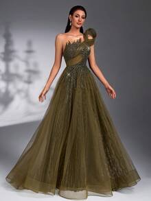 SD3266 Beaded Rhinestone Lace & Mesh Maxi Gown image 5