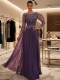 SDE3289 Luxury Beaded Floral Sequin Gown with Sheer Mesh Sleeves