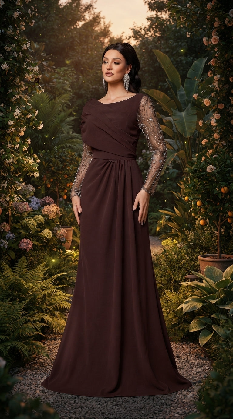 SDE3270 Luxury Beaded Sequin Mesh Ruched Mermaid Skirt