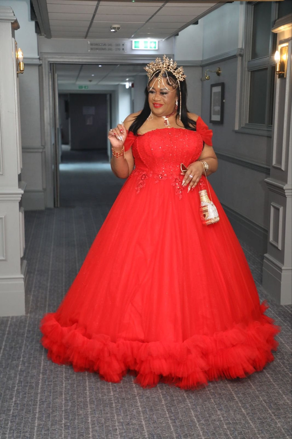 SD3167 Crimson Luxe Off-Shoulder Statement Gown image 1