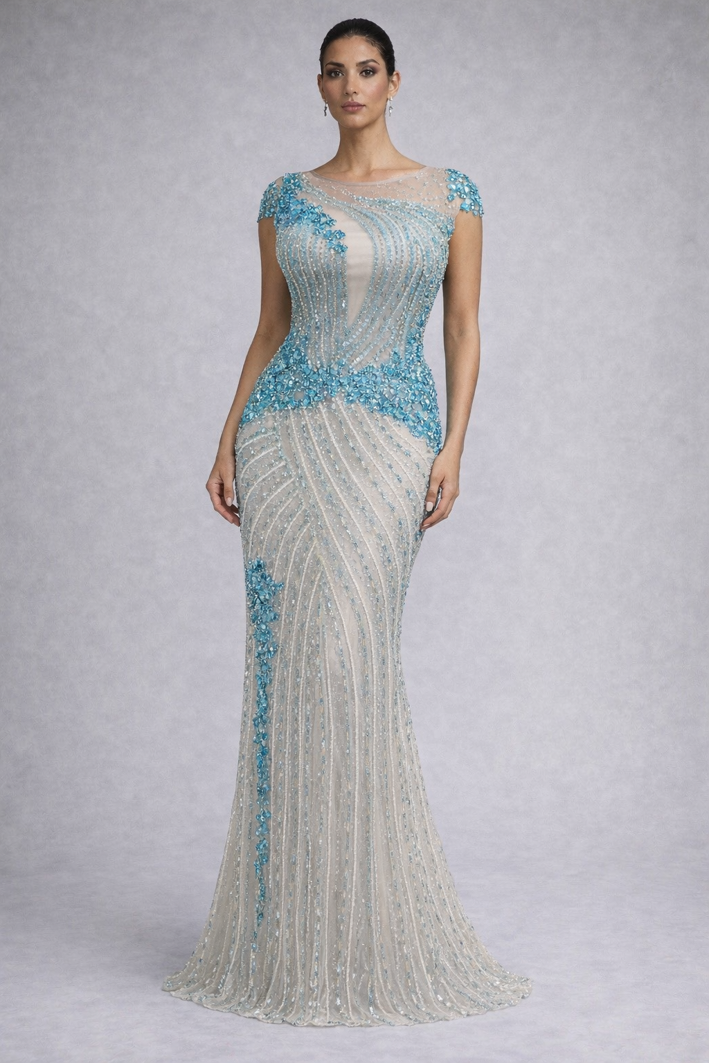 SD3262 Turquoise Embellished Illusion Neck Mermaid Evening Gown – Luxury Beaded Formal Dress UK - Turquoise, UK8 image
