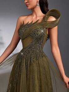 SD3266 Beaded Rhinestone Lace & Mesh Maxi Gown image 4