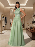 SDE3284 Luxury 3D Floral Sequin Asymmetric Pleated Gown