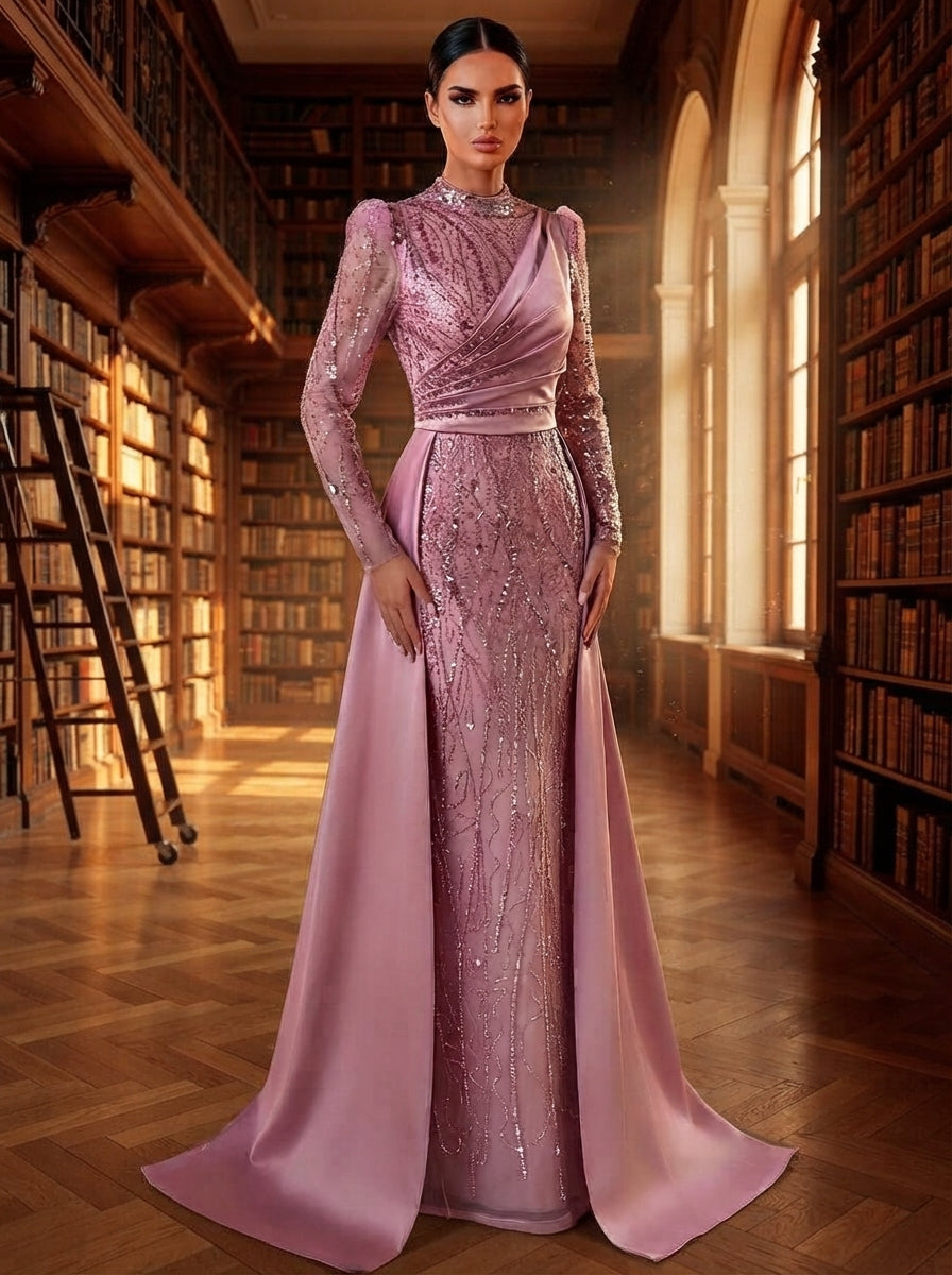 SDE3271 Luxury Beaded Embroidered Sequin Satin Fishtail Gown